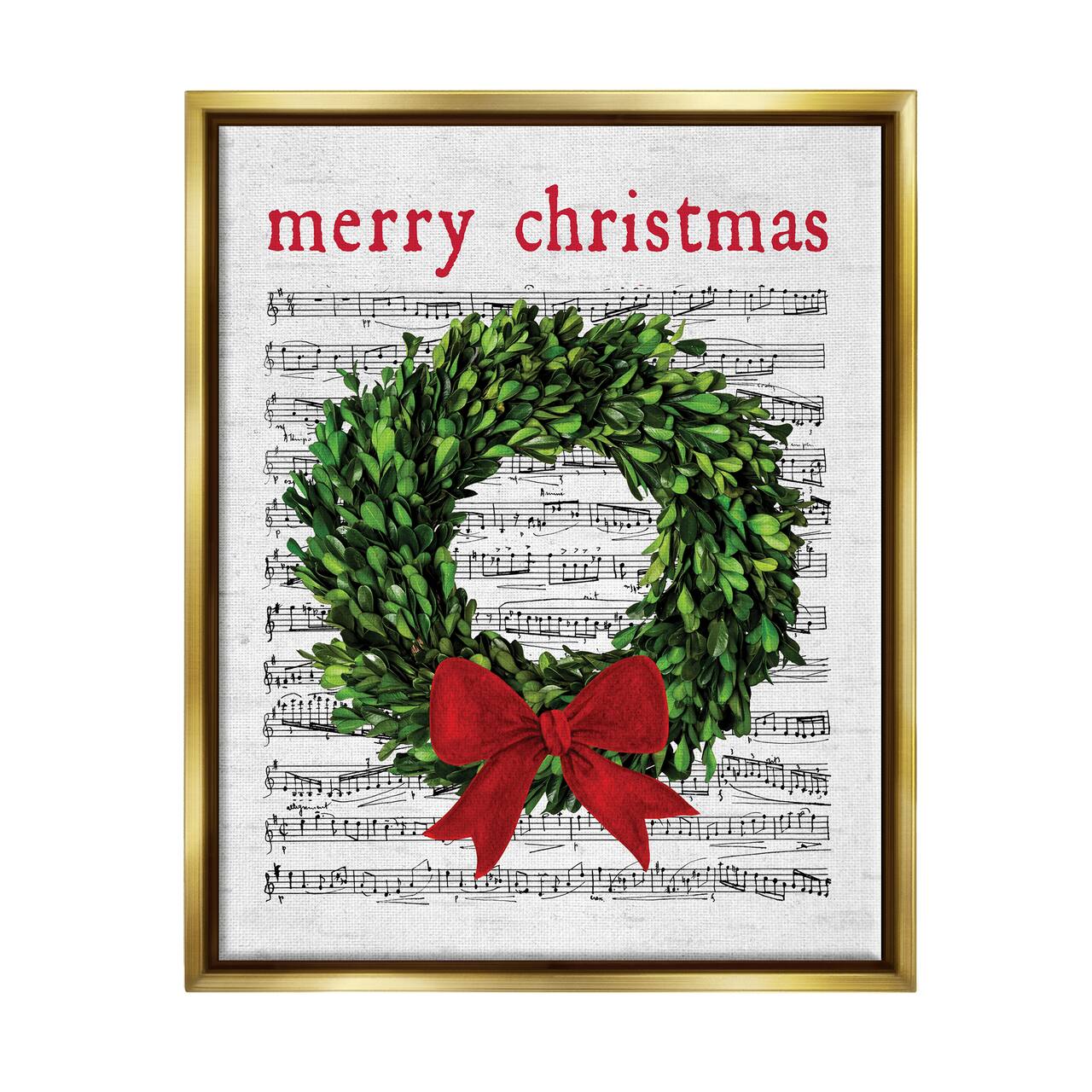 Stupell Industries Merry Christmas Song Wreath Framed Floater Canvas Wall Art